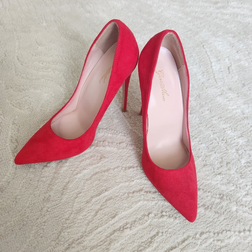 Elegant Red Suede Stilettos